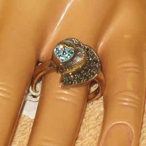 DELUXE BLUE TOPAZ MARCASITE 925 SILVER RING 9